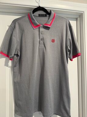 Gfore Gray Polo Shirt with Pink Trim - Men's Casual Polo